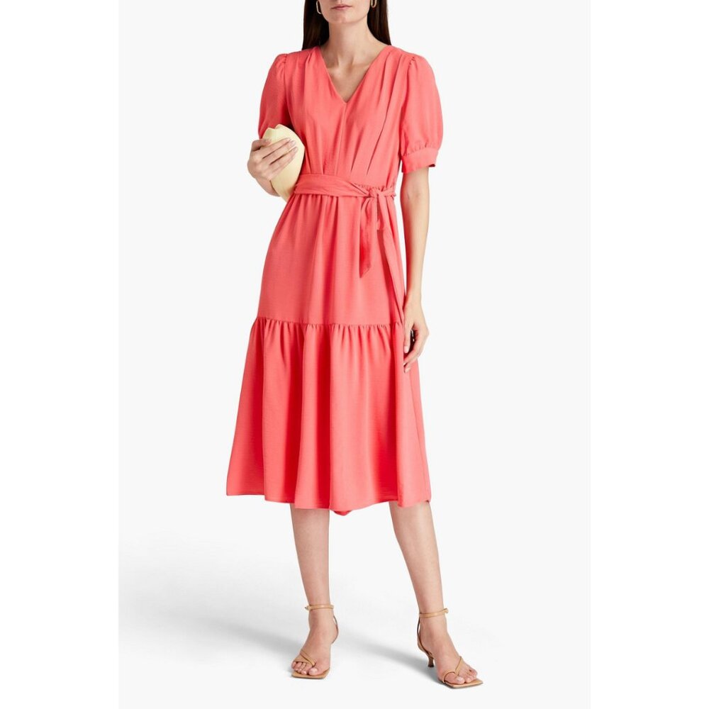 DKNY Gathered Crinkled Jersey Midi Dress In Coral Size 12 Modest Easter Spring